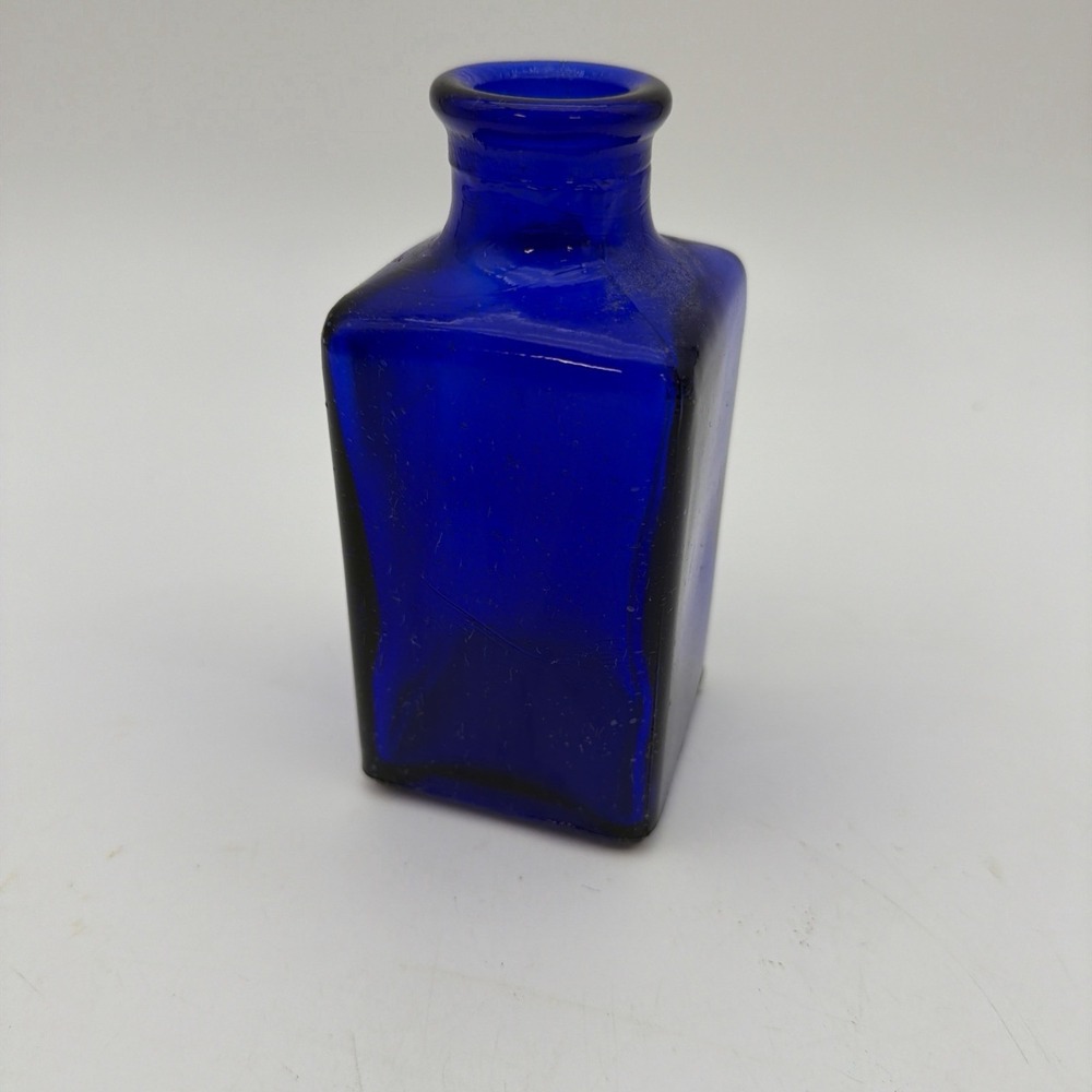 Vintage Blue Glass Dark Deep Tint Jar Bottle